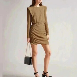 NWT Ted Baker London Quinci Mini Dress With Long Sleeve Shoulder Detail Black
